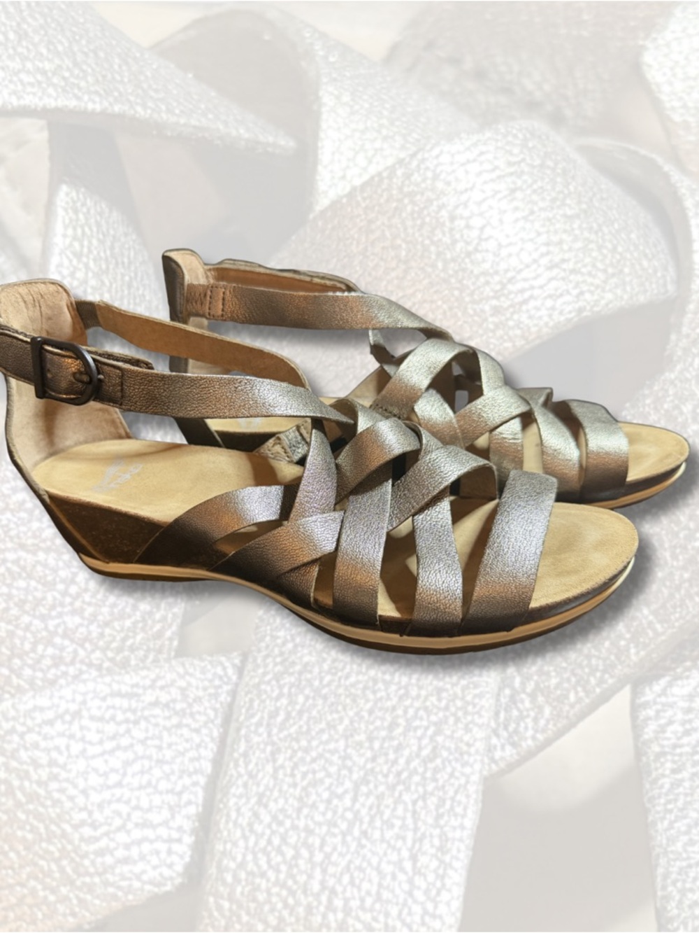 Dansko Metallic Strappy Wedge Sandals - Bronze